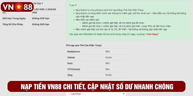 Nạp tiền VN88 chi tiết, cập nhật số dư nhanh chóng